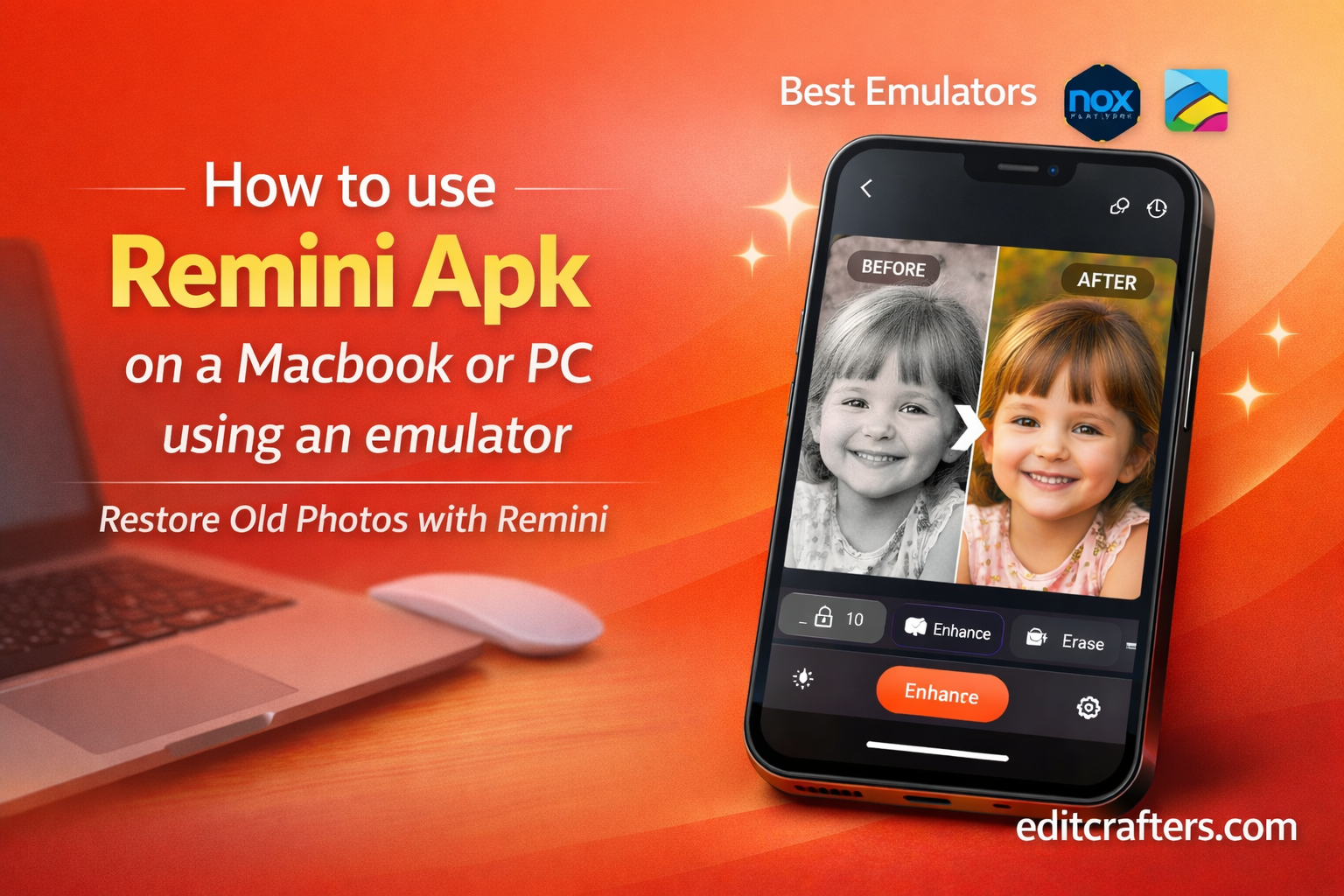 Remini Apk on a Macbook or PC using an emulator.
